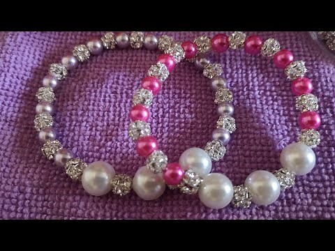 Pulsera fácil con perlas y elástico/ Bisuteria Luna