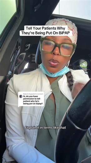 Replying to @Sugarplum YES YES YES !! Find ways to talk to your patient so that they can understand why we’re using BiPAP to help them breathe easier . #respiratorytherapist #bipap #clinicalrotations #patientcare