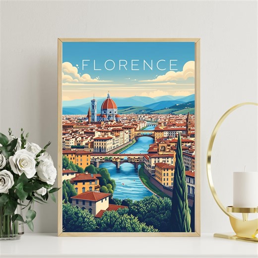 Florence Italy Art Print | Duomo & Arno River Vintage Travel Poster | Classic City Wall Art - Etsy Australia