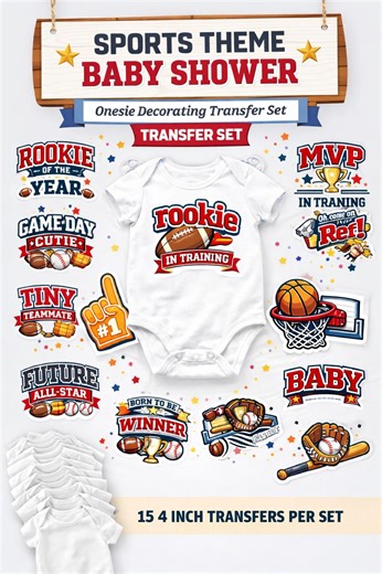 Sports Onesie Decorating Station Transfers - Set of 15 - Sports Themed Baby Shower - Etsy