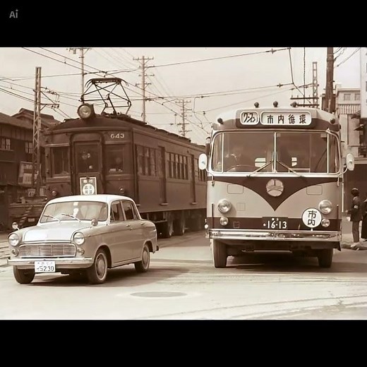 昭和３８年4月。奈良市高天交差点。当時の近鉄は路面電車