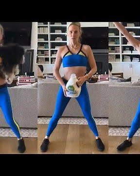 Watch Molly Sims' Fun At Home Workout (Using Wine and Her Kid as Weights!)