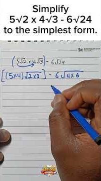 Simplify 5√2 x 4√3 - 6√24to the simplest form. #maths #surds #areadontutorials #mathproject #mathway