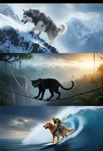 Cats and Dogs💪😯 #catsanddogs #surfinganimals #goldenretriever #dog #cat