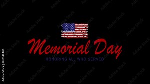 Happy memorial day Animation . Memorial day with American flag waving background. Great for use on Memorial Day event in United States. 4K animated footage.