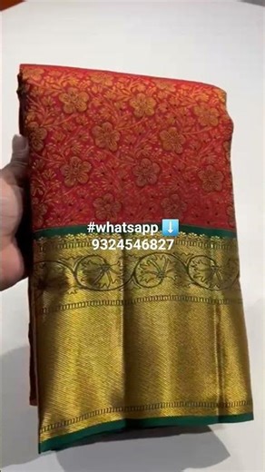 Pure​ kanchipuram​ silk sares handwoven with 1&2g pure jari traditional pattern#whatsapp​ 9324546827