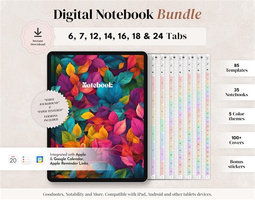 Digital Notebook Bundle - 6, 7, 12, 14, 16, 18, 24 Tabs, Goodnotes Notability Templates, Hyperlinked Notebook for iPad and Android Tablets. - Etsy New Zealand