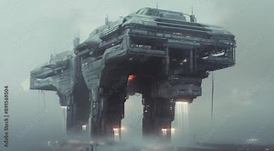 Future colossal land vehicle scene, Take the video going around the object