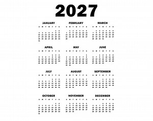 Kalendarz na rok 2027 w formacie PNG z przezroczystym tłem, minimalistyczny kalendarz cyfrowy, początek niedzieli i poniedziałku, kalendarz do druku w formacie JPG - Etsy Polska