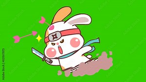 Ninja Rabbit Animation with Sword on Green Screen Stock Video