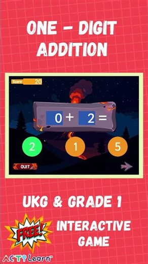 One-Digit Addition Game for UKG & Grade 1: Dino Add-Up Dash