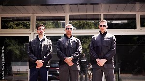 Professional Security Guard Ensuring Event Safety with His Team of Bodyguards