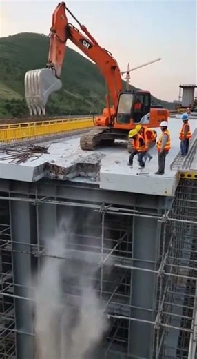 Bridge Deck Fails During Construction, Sending Excavator Into Free Fall