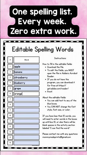 Editable Spelling List Template — Stop Rewriting Word Lists Every Week!