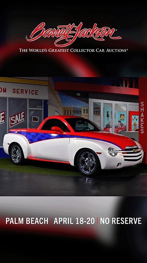 The 2003 Chevrolet SSR pace car heading across the Palm Beach auction block has led the field in many prestigious events! It has undergone $80,000 worth of GM factory modifications tailored for its pace car responsibilities. This SSR is equipped with a 325ci V8 engine and showcases functioning Whelen caution lights seamlessly integrated into the body alongside a Corsa exhaust system. Selling with No Reserve, April 18-20. See more: bit.ly/PB24FB-2003ChevroletSSRPaceCar | Barrett-Jackson