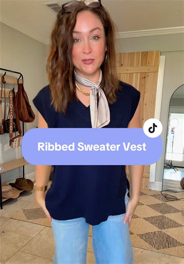 It’s giving coastal mom and I am here for it! #sweatervest #coastalstyle #ribbedvest #casualtop