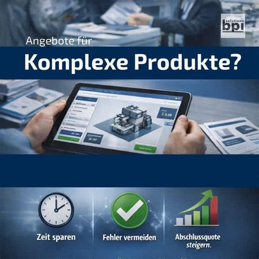 bpi solutions on Instagram: "Komplexe Produktvarianten im B2B-Vertrieb schnell und fehlerfrei anbieten – eine Herausforderung, die viele Aussteller der NORTEC 2026 kennen. CPQ-Systeme (Configure-Price-Quote) – Standard im B2B-Vertrieb für komplexe, technische Produkte. Vereinbaren Sie jetzt einen Termin mit unserem CPQ-Experten auf der NORTEC und erfahren Sie: - Was ist CPQ-Software und wie funktioniert sie in der Praxis? - Ab wann lohnt sich CPQ für Ihr Unternehmen? - Welche Erfahrungen andere
