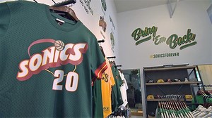 The world's largest collection of Sonics gear at a retail store is in Seattle's Pioneer Square