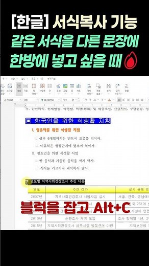 [한글] 같은 서식을 다른 문장에 한방에 넣고 싶을 때, 서식복사 기능