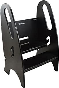 Little Partners® 3-in-1 Growing Step Stool Toddler Tower Helper Step Stool, Wooden Toddler Standing Stool for Bathroom or Kitchen, Up to 200 lbs. (Ebony)
