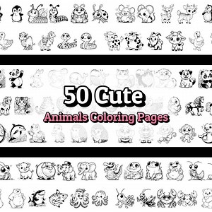 50 Cute Animals Coloring Pages | Easy Kids Coloring Books | Fun and Cute Animal - Etsy