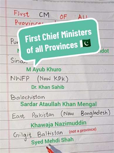 First Chief Ministers of All Provinces in Pakistan
