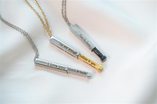 Custom Bar Necklace With Engraving, Personalized Vertical Name Necklace, Engraved Coordinates, Quote Date Pendant, Anniversary Gift for Her - Etsy