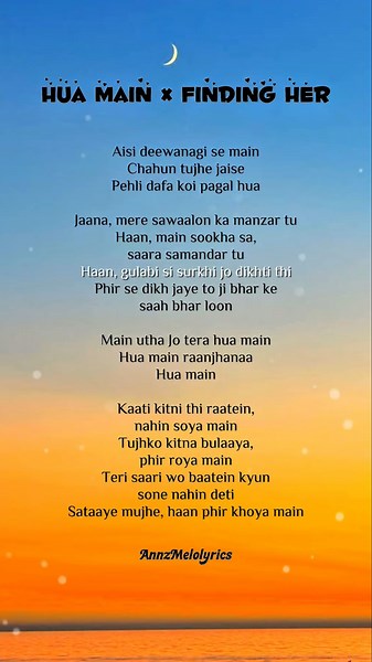 FINDING HER × HUA MAIN SONG LYRICS 🎶🤍 #hindisong #songlyrics #song #findingher #huamain