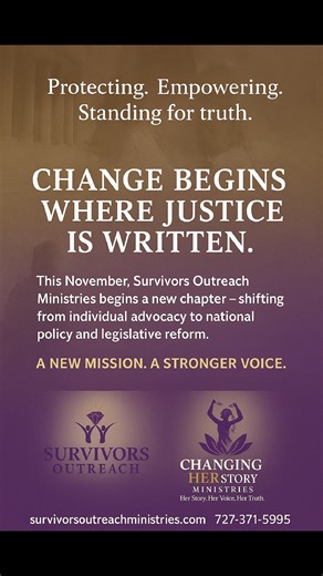 🚨💜Survivors Outreach Ministries Announces Transition from Individual Advocacy to National Policy and Legislative Reform🚨💜 North Carolina & Florida — October 2025 — Survivors Outreach Ministries today announced a major organizational transition that will take effect in November 2025, marking a new chapter in its mission to protect and empower victims and their families. For years, the organization has provided direct, individualized advocacy for victims navigating the complexities of the crim
