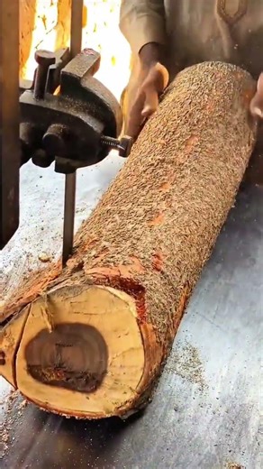 Powerful Industrial Band Saw Machine Slicing Large Logs To Create Even Slabs For Lumbering
