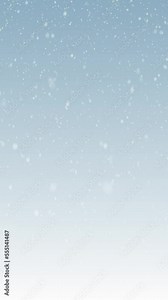 Looping animated Christmas background of falling snow on light blue background in vertical format composition