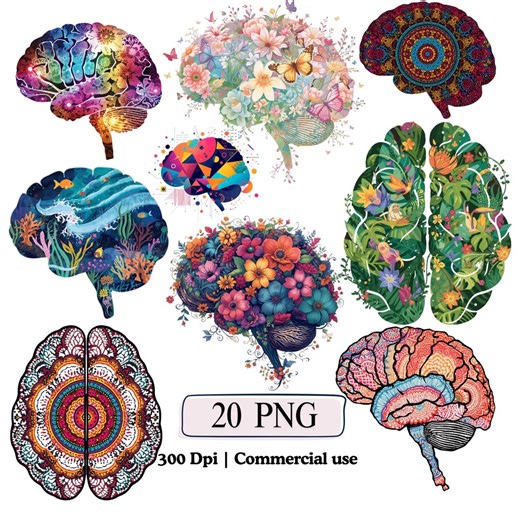 Floral Brain Clipart Watercolor Flower Brain PNG, Mental Health Anatomy Art Psychology Mind Mandala Brain PNG Colorful Painted Brain Bundle - Etsy