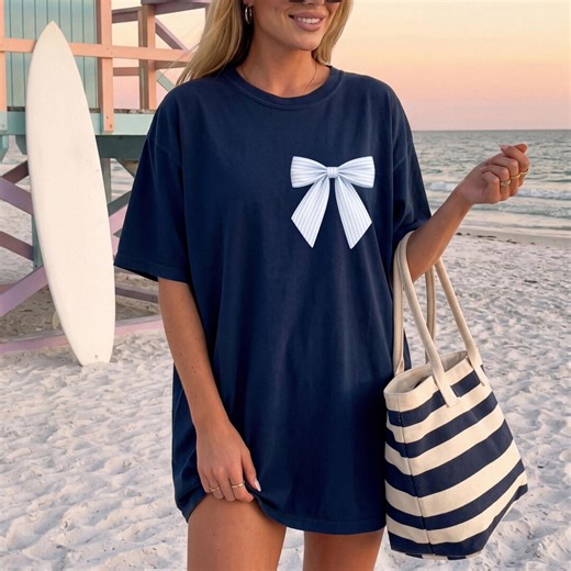Coquette Striped Structured Bow T-shirt | Girly Girl Graphic Gift for Teenage Girls and Moms - Etsy