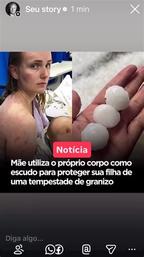 Daniel Adans on Instagram: "Este ato heroico foi protagonizado pela australiana Fiona Simpson, em outubro de 2018, no estado de Queensland. Enquanto dirigia com sua avó e sua filha de quatro meses, o veículo foi atingido por uma tempestade de granizo com pedras do tamanho de bolas de tênis, que estouraram os vidros do carro. Para salvar a bebê dos estilhaços e do impacto direto do gelo, Fiona lançou-se sobre a cadeirinha, usando o próprio corpo como escudo humano. Consequências do ato: A Mãe: So