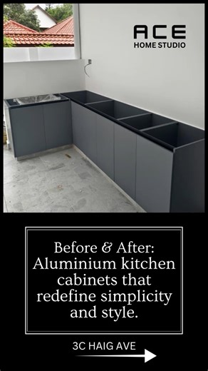What was once an empty space is now a seamless blend of elegance and functionality ✨ Every corner of this dry and wet kitchen has been thoughtfully designed to create a refined and lasting impression. Built with premium aluminium materials, these cabinets are not only sleek but exceptionally durable. They are 100% waterproof, hygienic, and resistant to daily wear and tear, ensuring effortless maintenance and long-term strength 💪 Beyond their modern appeal, this transformation also champions sus