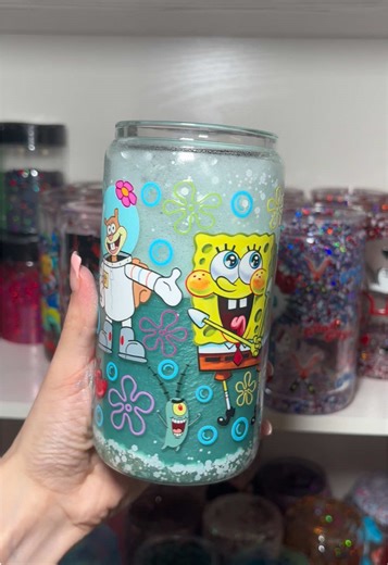 custom spongebob beach theme🩵 #fyp #smallbusiness #customcups #lilprettysips #spongebobsquarepants