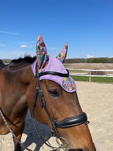 Horse Fly Bonnet Hat in Lilac Purple with Floral Print
