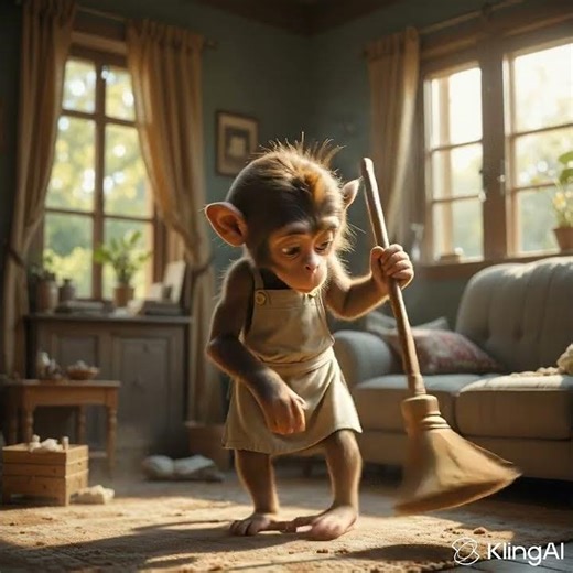 Hilarious Monkey Tries to Clean Up!