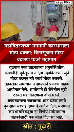 महावितरणच्या मनमानी कारभाराला मोठा धक्का; विनासूचना मीटर बदलणे पडले महागात