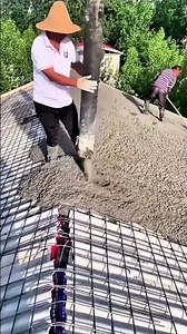 Concrete pouring process for reinforced sloping roofs