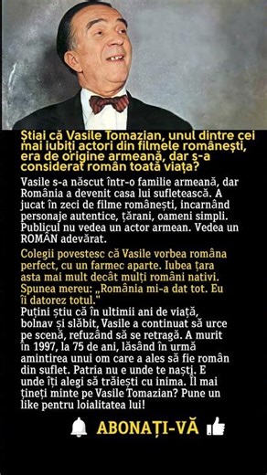 Vasile Tomazian — Actorul ARMEAN care a iubit România mai mult decât Armenia!
