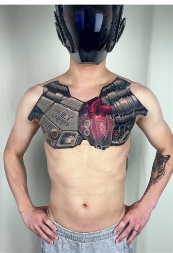 Mechanical Heart Tattoo Art on Chest