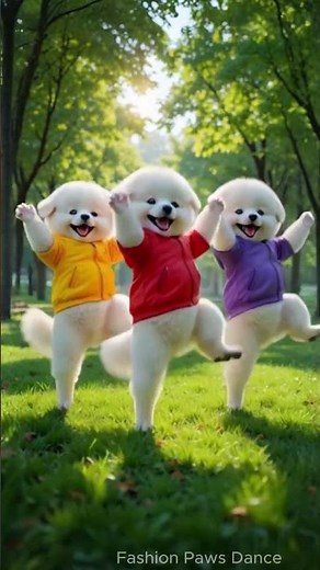 3 Funny Dancing Puppies — The Cutest Fluffy Trio Having dance in the Park! 🐶💛❤️💜