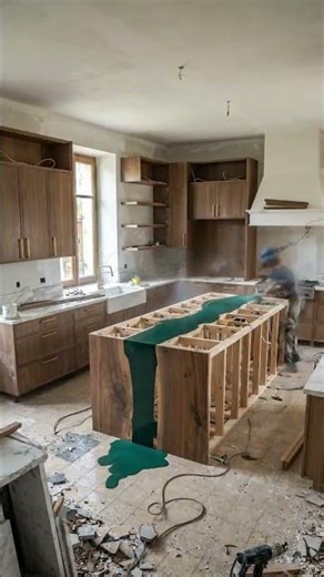 Village Kitchen Makeover | Luxury Epoxy River Island + Marble Counters Transformation