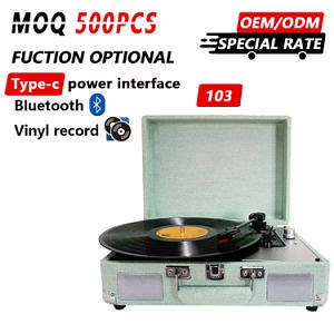 [Hot Item] Color Custom Cotton Linen Wrap Portable Suitcase Design Turntable Vinyl Record Player Phonogram with Bluetooth Type-C