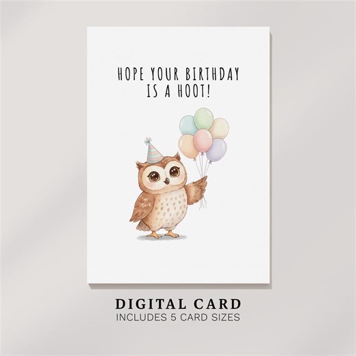 Owl Birthday Card: Fun Printable Greeting (digital Download) - Etsy