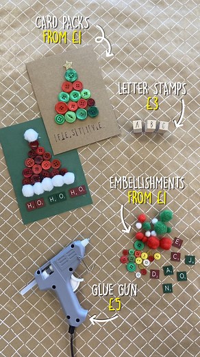 4.1K views · 31 reactions | Christmas is almost here! Looking for a fun and festive activity you can do from home? Why not make your own Christmas cards? Check out this super simple card design and create some festive memories! You will need: Plain cards and envelopes Buttons A glue gun Letter tiles or stamps Shop Christmas craft online and in store now: https://bit.ly/3kaQMA3 | The Works | Facebook
