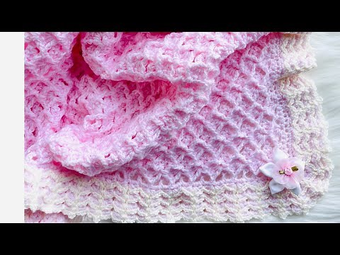 Beautiful Crochet Baby Blanket Pattern with easy crochet border and 3D fan stitch "Norah Blanket"