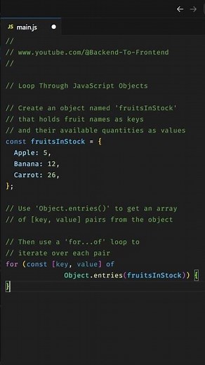 Loop Through JavaScript Objects Like a Pro! 🍎🍌🥕 #Shorts