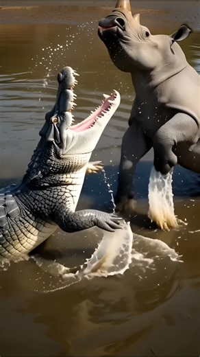 Rhino vs Crocodile